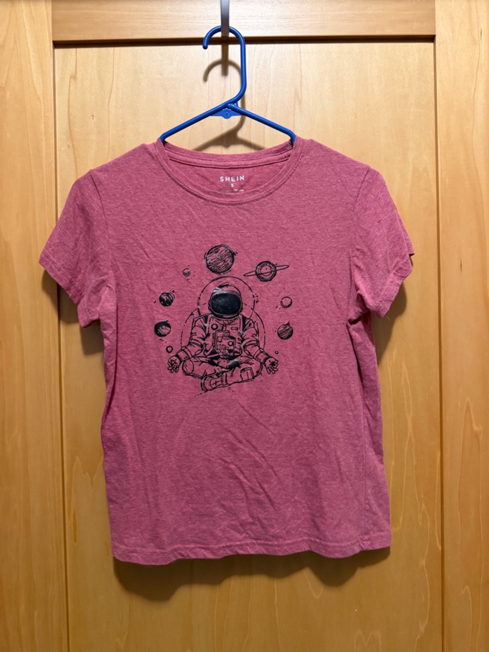 SHEIN Rose Pink Astronaut Planet Graphic Tee